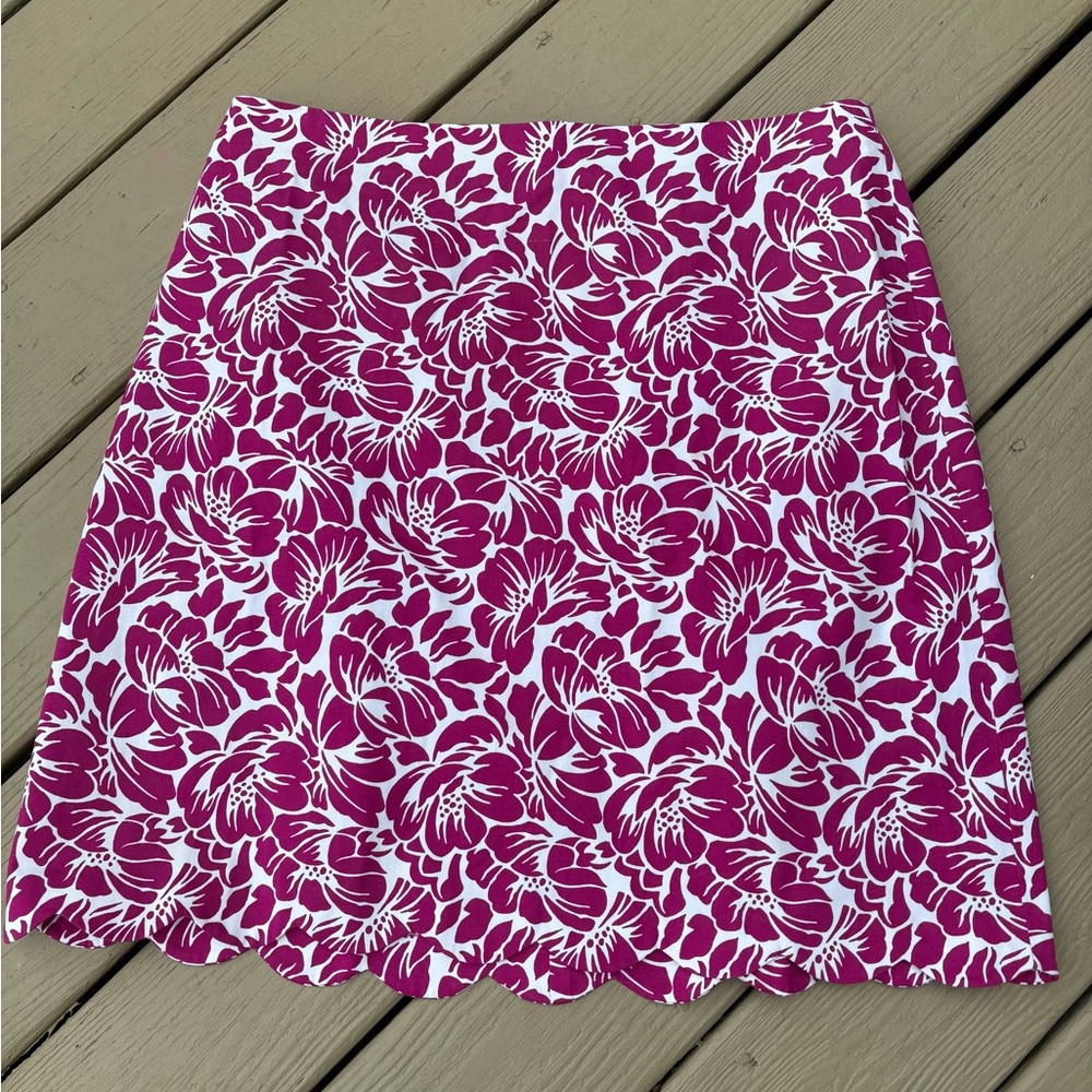 NWOT TALBOTS  Purple and White Floral Midi  Skirt with Scalloped Hem, Size: 14W